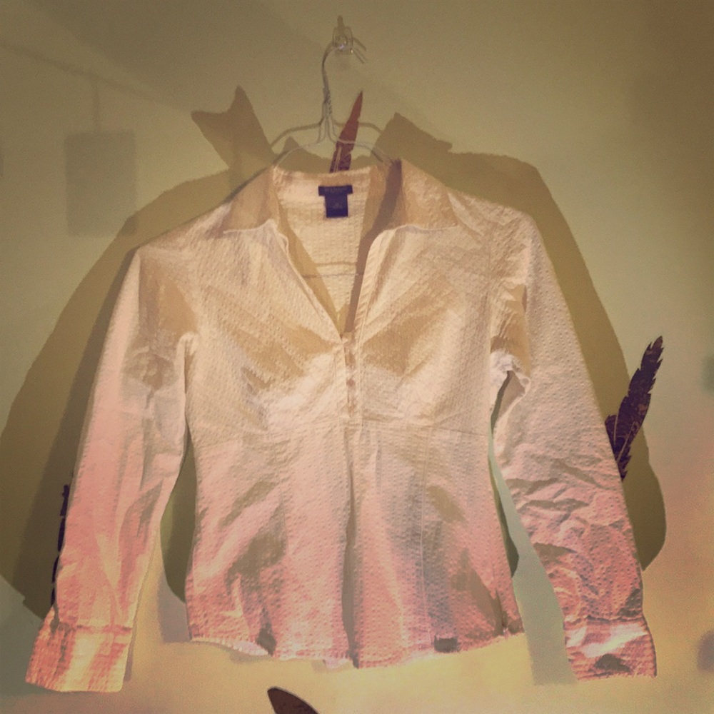 Ann Taylor | White Collared Long Sleeved Blouse